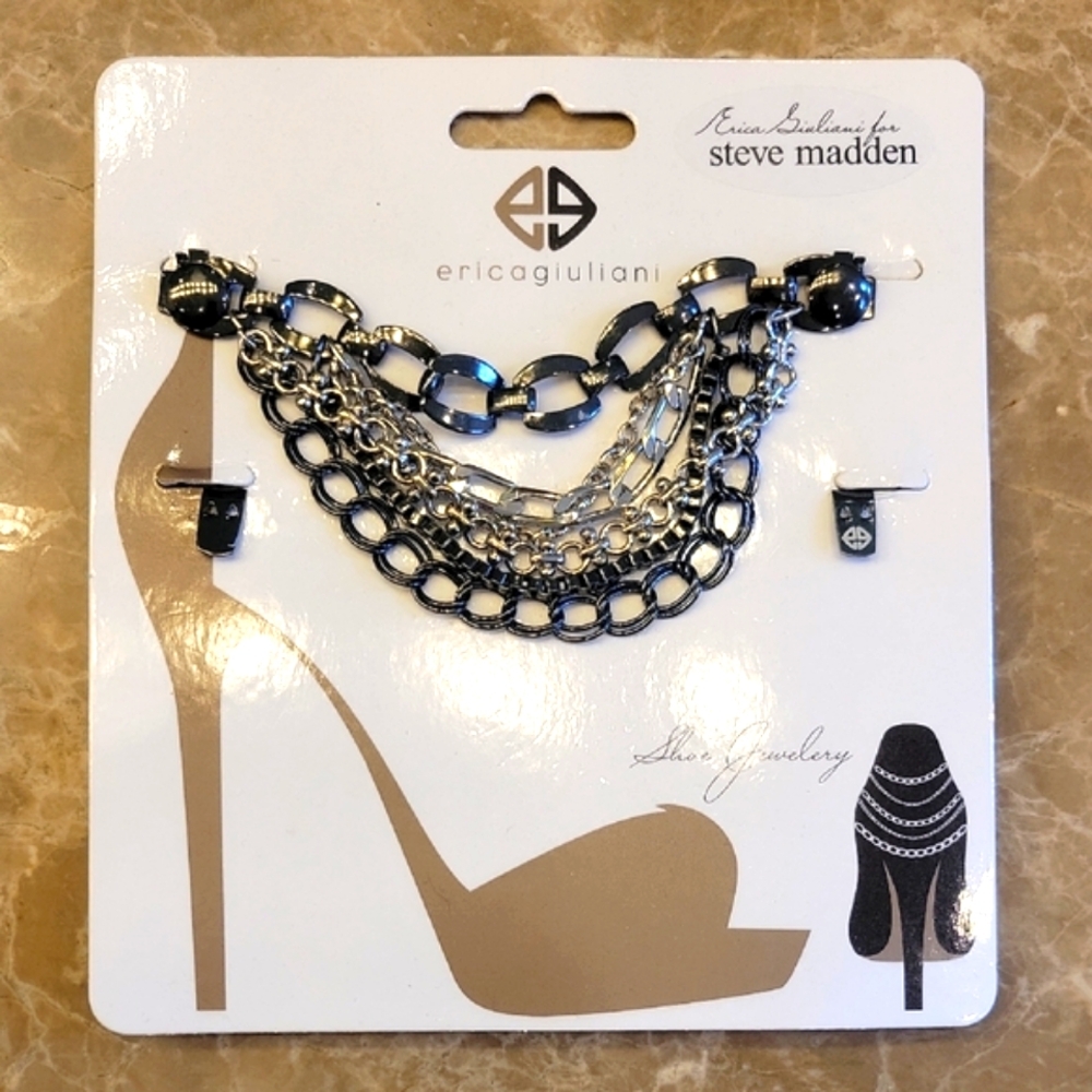 Steve Madden Silver and Black Heel Chains,  Set of 2